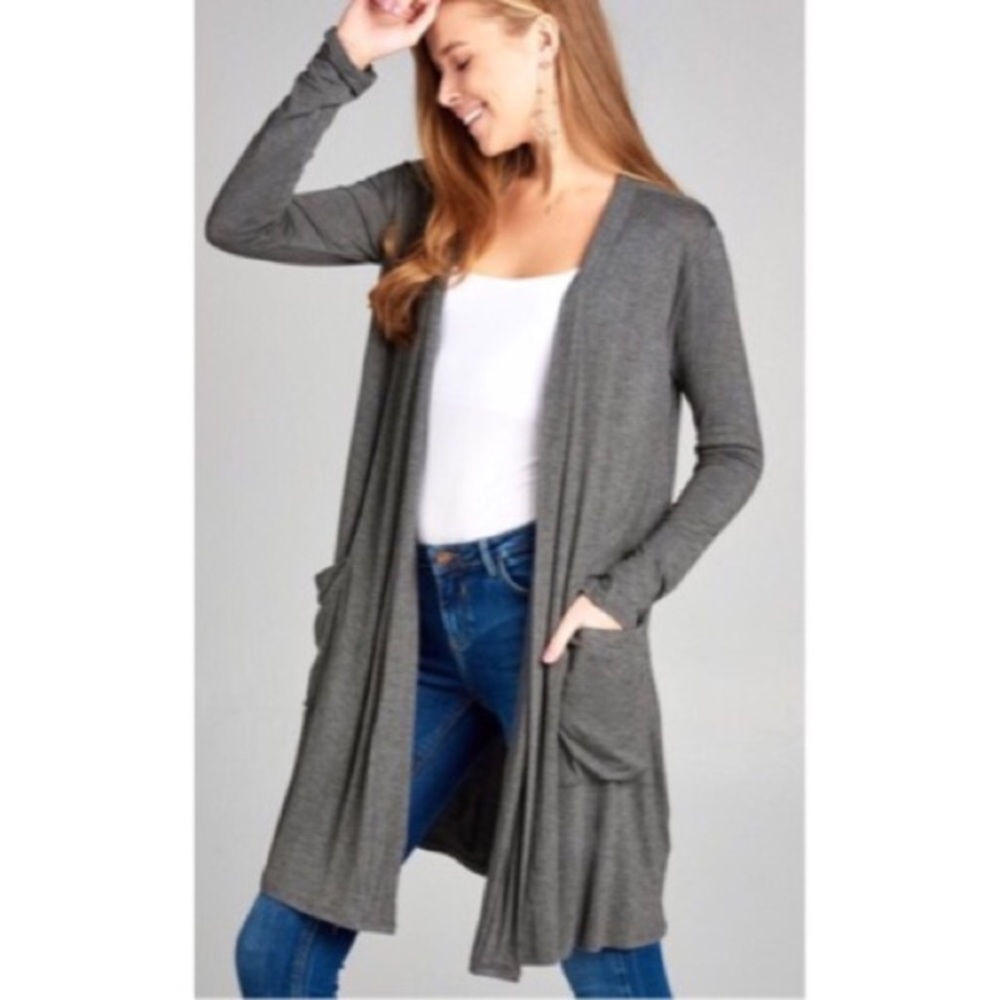 🆕 Gray long cardigan with pockets